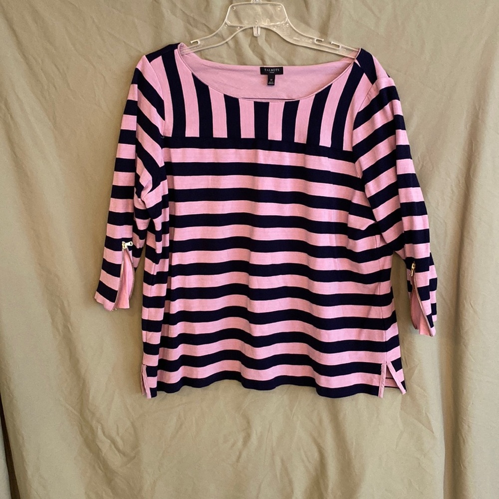 Talbots 1X lilac and dark blue stripped top